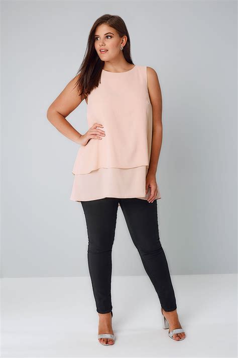 Blush Pink Double Layer Longline Top With Dip Hem Plus Size 16 To 36