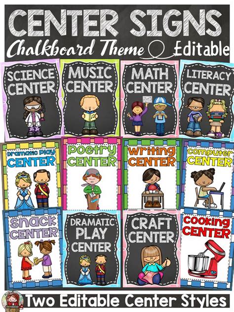 Chalkboard Class Decor Editable Center Signs Center Signs Classroom