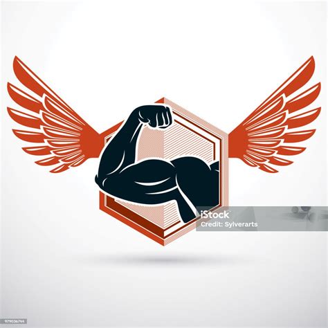 Ilustración De Fisicoculturista Musculoso Bíceps Brazo Compuesto Con