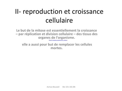 Ppt Ii Reproduction Et Croissance Cellulaire Powerpoint Presentation