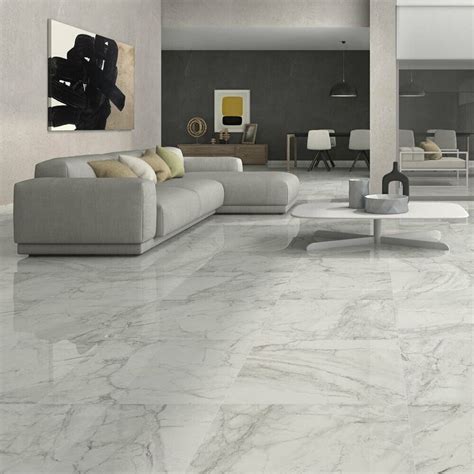 Terracotta flagstones interspersed with encaustic accent tiles to great effect. Seventh Avenue Brouille White Marble Effect 60x60 Polished ...