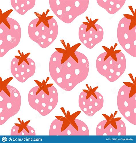 Seamless Strawberry Pattern Texture With Bold Pink Berry Vector Stock