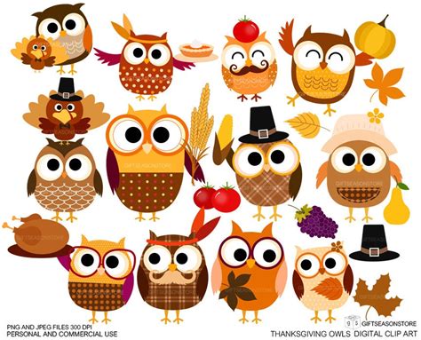 Thanksgiving Owls Digital Clip Art For Personal And Commercial