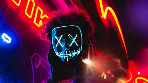 Download Wallpaper 1920x1080 Mask Neon Anonymous Light