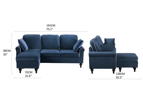 Classic Small Space Velvet Sectional Sofa With Reversible Chaise Lounge