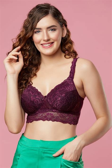 buy padded non wired full cup longline bralette in dark purple lace online india best prices