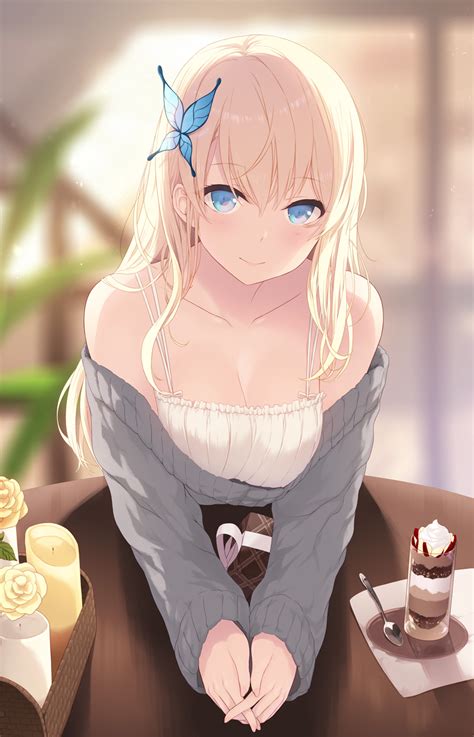 Wallpaper Anime Blonde Blue Eyes Blush Nails Looking At Viewer Long Hair Smiling Hair