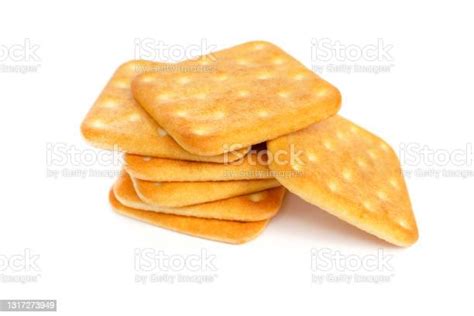 Saltine Cheese Crackers On White Isolated Background Top View Stock