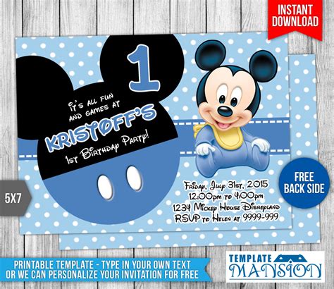Awesome free disney birthday invitation templates ideas, 037 free printable minnie mouse invitation template for, free printable disney princess birthday party invitations, disney gift certificate template magdalene project org, printable disney pumpkin stencils. Baby Mickey Mouse Birthday Invitation by templatemansion ...