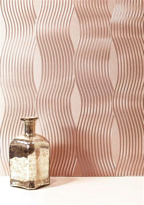 Foil Wave Wallpaper Luxury Textured Vinyl Metallic Silver And Rose Gold
