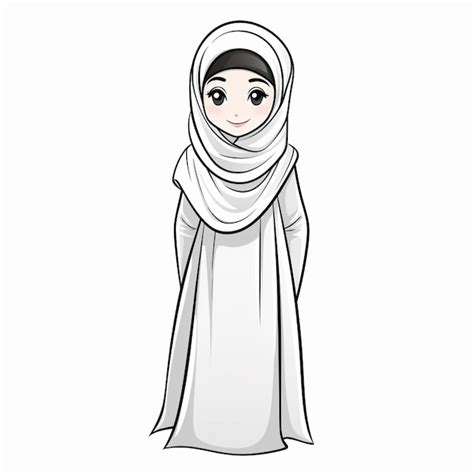 Premium Ai Image A Cartoon Muslim Woman In A White Dress And Hijab