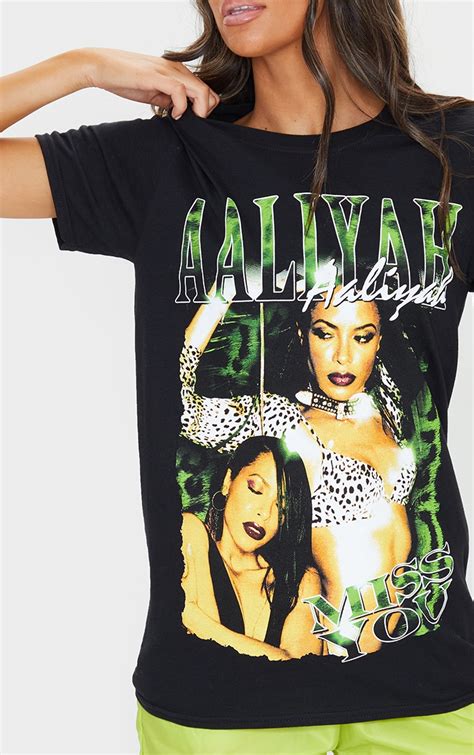 Black Printed Aaliyah T Shirt Prettylittlething Il