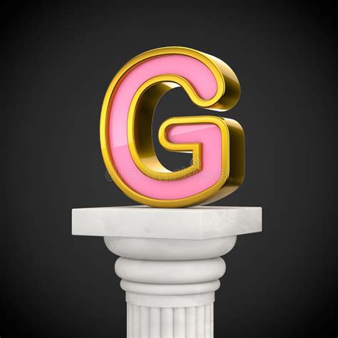 Golden Letter G Uppercase On White Column Isolated On Black Background