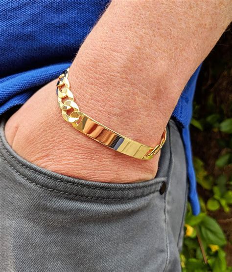 Heavy Mens Solid 9ct Yellow Gold Curb Identity Bracelet 85 Gold
