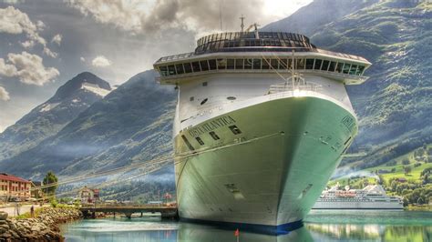 Cruise Ship With Background Of Mountain And Cloudy Sky Hd