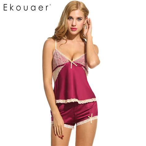Ekouaer Women Sexy Pajamas Set Sleepwear Summer Shorts Sets V Neck