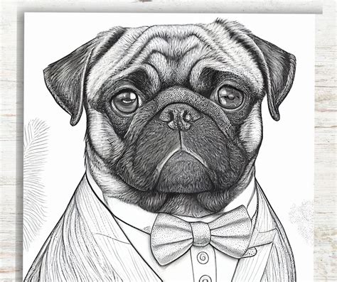 10 Cute Pugs Coloring Pages Printable Dog Coloring Sheets Etsy