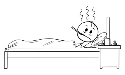 Cartoon Character Lying On Hospital Bed Illustration Vector