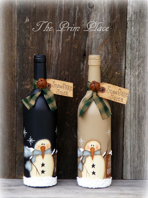 Primitive Snowman Wine Bottle Snowman Decor Christmas Etsy