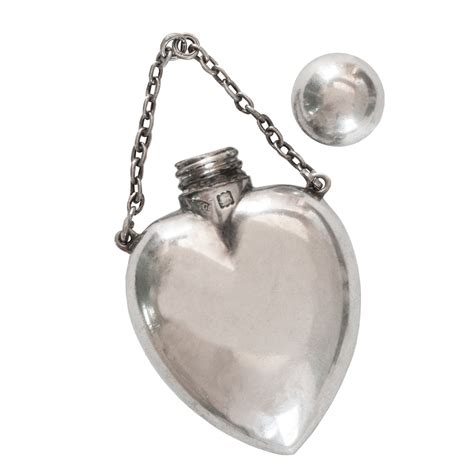 Antique Silver Heart Perfume Flask Pendant Edwardian Sugar Et Cie