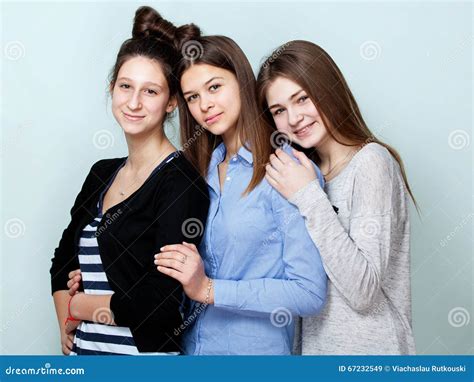Portrait Of Three Teenage Girls Smiling Stock Image Image Of People