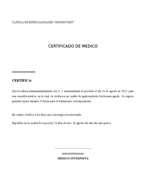 Modelo Certificado Médico Pdf Especialidades Medicas Medicina