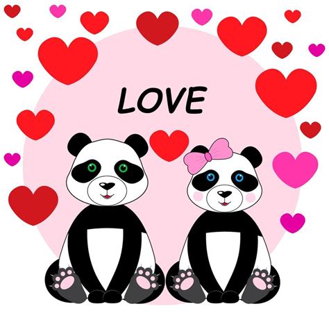 Lovely Pandas In Love Valentines Day Greeting Card Sticker Vector