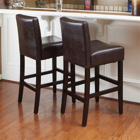 Lopez 30 Inch Brown Leather Bar Stools By Christopher Knight Home Set