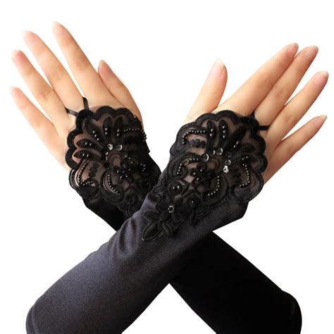 Womens Elbow Length Gloves Sexy Dance Black Long Satin Fingerless