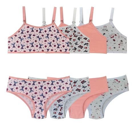 Kit 7 Conjunto Calcinha E Sutia Top Infantil Menina Algodão