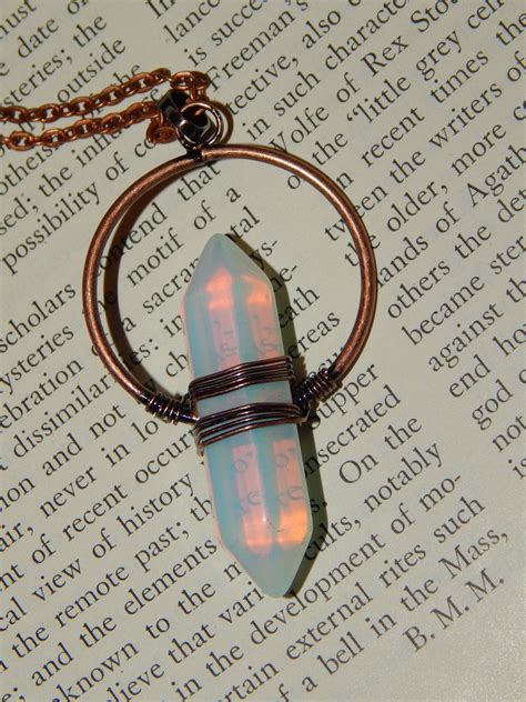 OPALITE Crystal Point Necklace Copper Wire Wrapped Pendant Etsy In