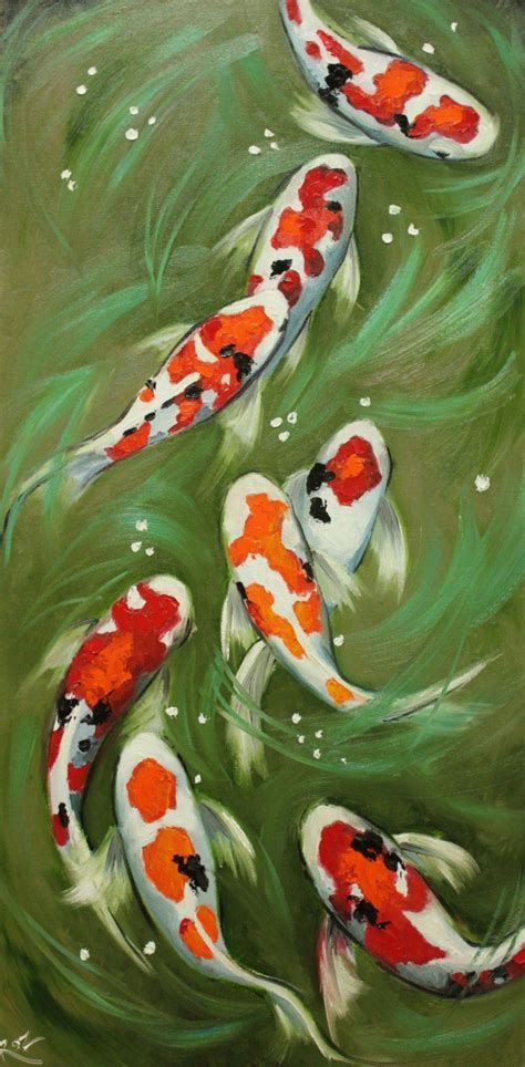 Koi Fish Portrait Painting 49 18x36 Inch Original Oil Painting By Roz