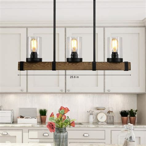 Lnc Modern Farmhouse Chandelier 3 Light Black Rustic Wood Beam Linear