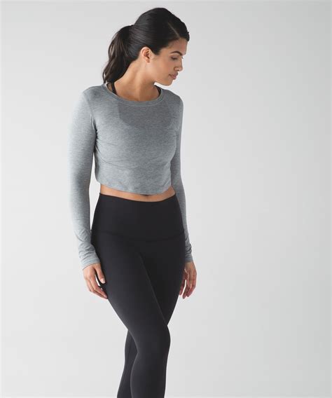 Lululemon Cruiser Cropped Long Sleeve Heathered Medium Grey Lulu