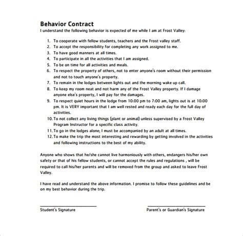 15 Behaviour Contract Templates Sample Templates