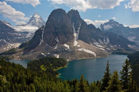 Mount Assiniboine And Cerulean Lake Stock Image Image Of Rocks