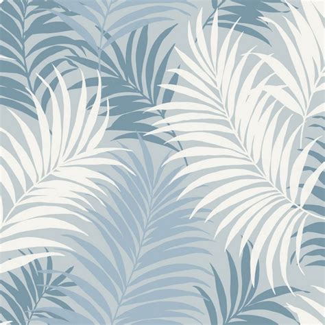 Ln10102 Blue White And Sky Blue Tropical Large Palm Leaf Wallpaper