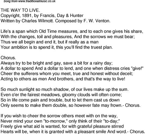Old Time Song Lyrics For 36 The Way To Live