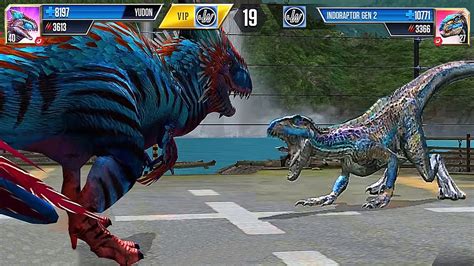 Yudon Vs Indoraptor Gen 2 Jurassic Dinosaur Battle Jurassic World The Game Youtube