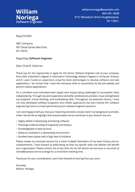 When writing a cover letter, be sure to reference the requirements listed in the job description. Software Engineer Cover Letter Example | Priwoo