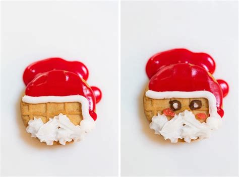 Nutter butter cookies are dipped into chocolate and decorated with marshmallows to form the penguins body and faces. nutter-butter-cookies-christmas-santa-snowmen-decorating-ideas-1508 | Diana Elizabeth