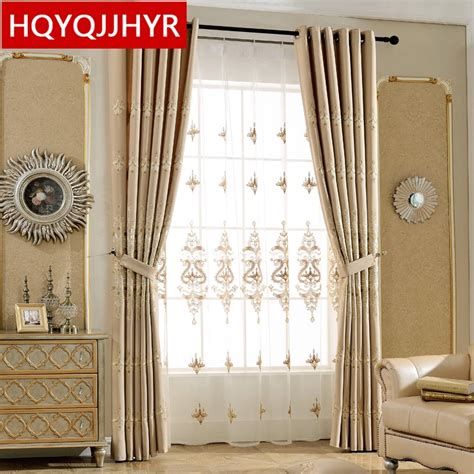 European Style Luxury Embroidered Gold Rimmed Curtains For Living Room