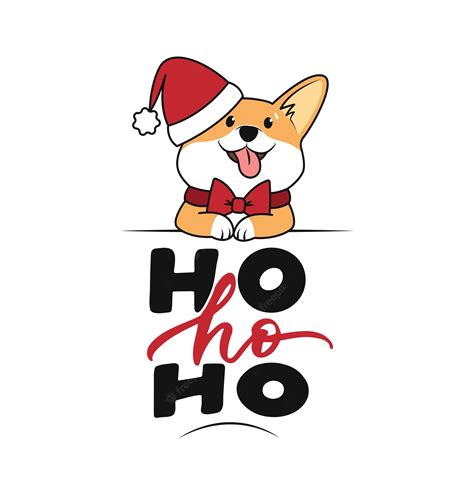 Premium Vector The Funny Dog In A Santa Hat The Phrase Hohoho The