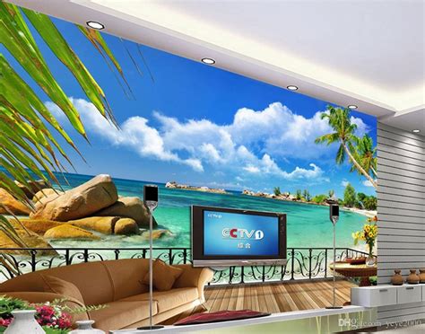 Summer Beach Balcony Scenery Tv Background Wall Decoration Custom Photo