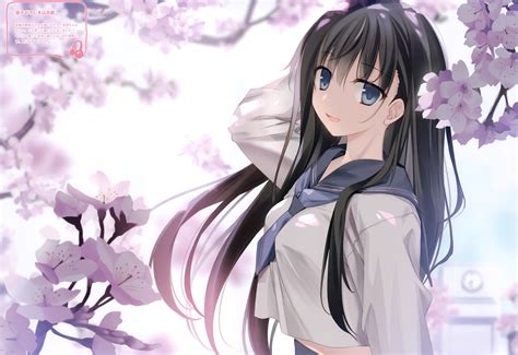 Download 3500x2404 Anime Girl Cherry Blossom Black Hair