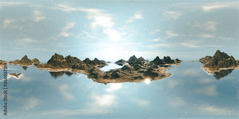 8k Hdri Map Ocean Landscape Islands With Mountains And Sandy Beaches