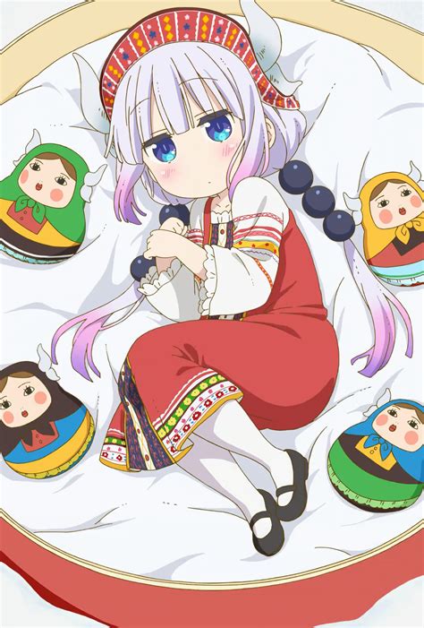 Hình nền Anime cô gái Kobayashi san Chi no maid dragon mắt xanh Kanna Kamui Kobayashi San