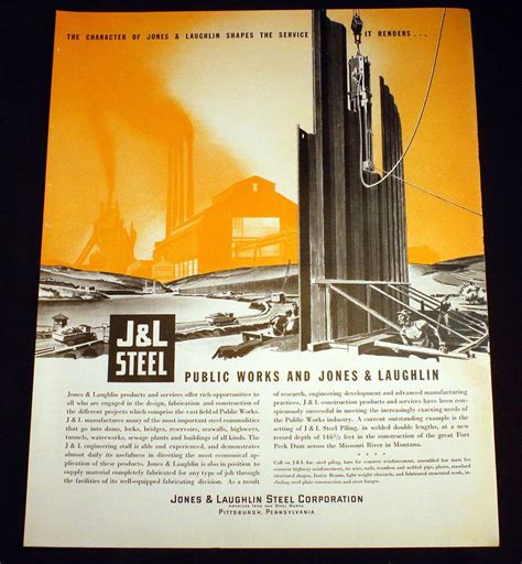 Vintage J And L Steel Construction Jones And Laughlin Fort Peck Dam Ad 1935