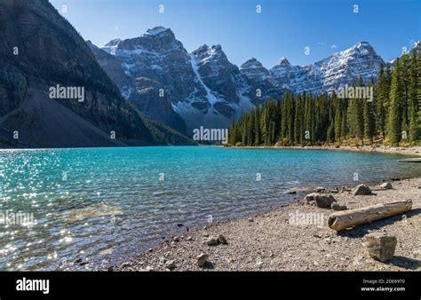 Moraine Lake Beautiful Landscape In Summer To Early Autumn Sunny Day