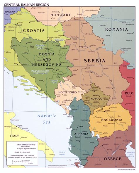Large Political Map Of Central Balkan Region With Major Cities 2008